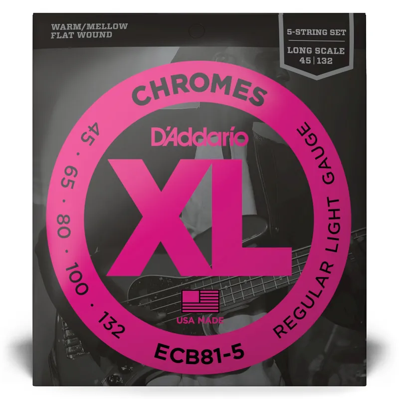 D'Addario ECB81-5 Chromes 5-String Long Scale Light Bass Strings (45-132) Final Sale
