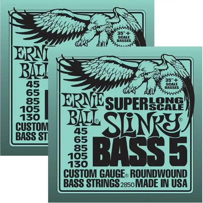 Deal 2-Pack Ernie Ball 2850 5-String Slinky Super Long Scale Electric Bass Strings (45-130)