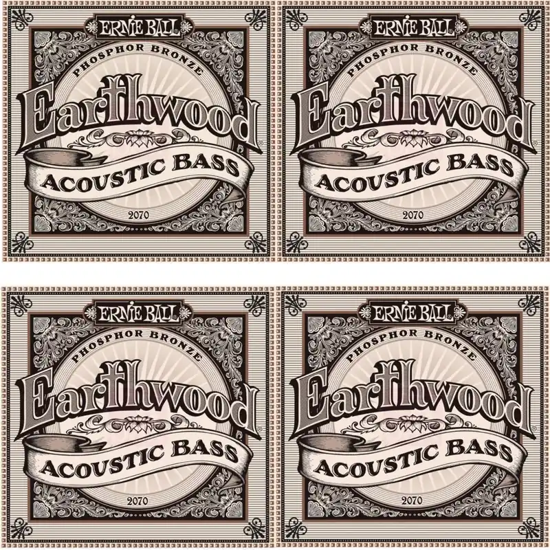 Reduced Price 4-Pack Ernie Ball 2070 Earthwood Phosphor Bronze Acoustic Bass Strings (45-95)