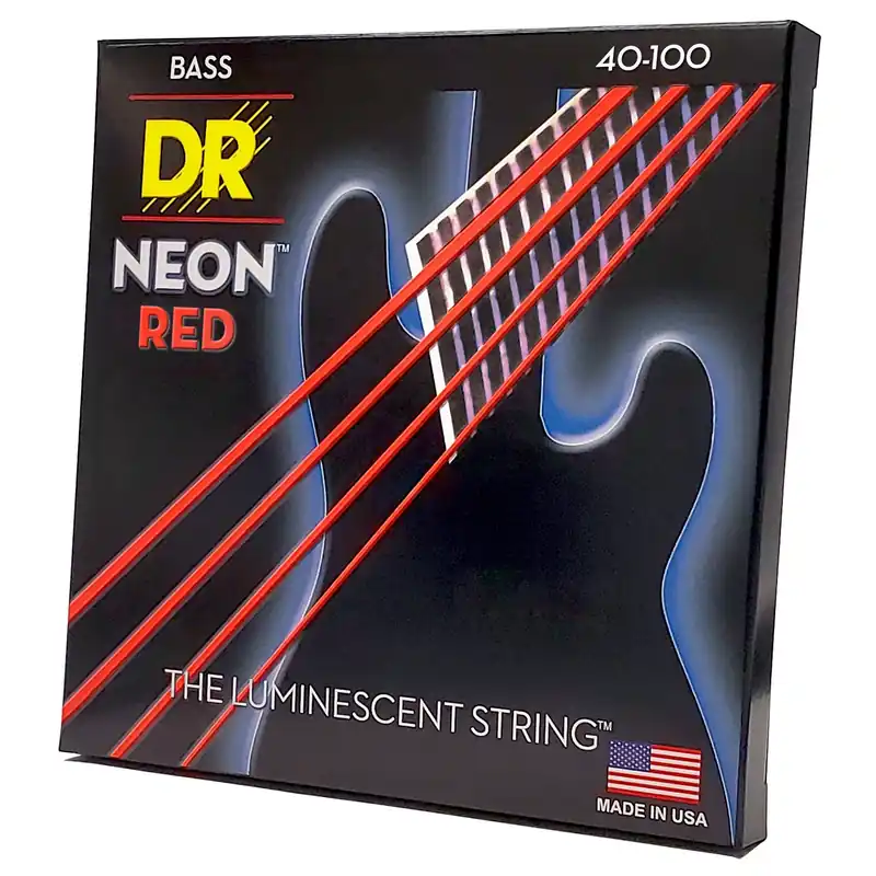 DR Strings Hi-Def Neon Red Colored Bass Strings: Light 40-100 Final Sale