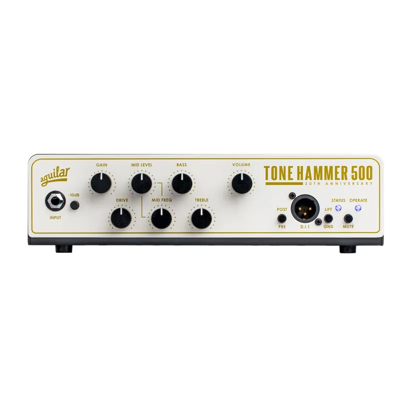 In Demand Aguilar 30th Anniversary Edition Tone Hammer TH 500 V2 500-Watt Lightweight Bass Amp Head, Pearl & Gold