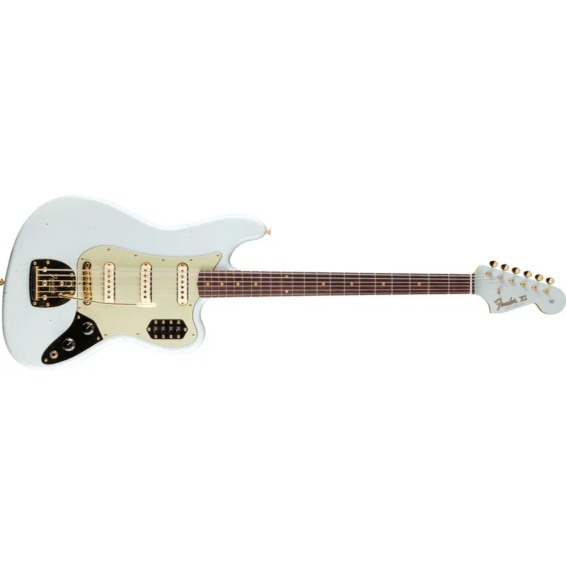 While Supplies Last Fender Custom Shop 1966 Bass VI Journeyman Relic 6-String Bass, Gold Hardware, Faded Aged Sonic Blue