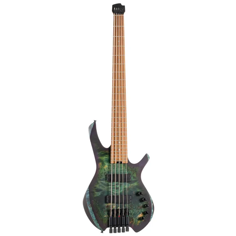 Cort Artisan Series Space 5 Headless 5-String Bass, Roasted Maple Fretboard, Star Dust Green Luxury