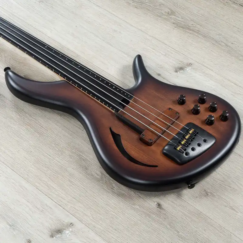 F-Bass AC4 Alain Caron Signature Chambered Semi-Hollow Fretless Bass, Gabon Ebony Fingerboard, Piezo, Antique Brown Burst Grab Now