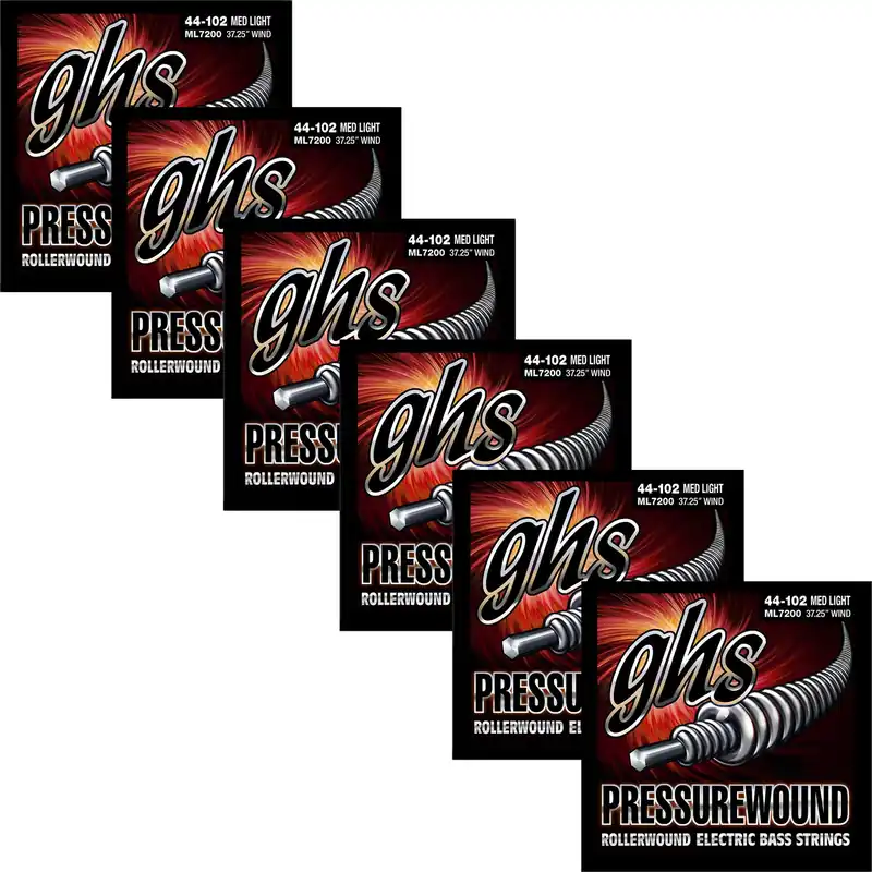 6 Sets GHS ML7200 Pressurewound Rollerwound Electric Bass Strings Medium Light 44-102 Top Rated