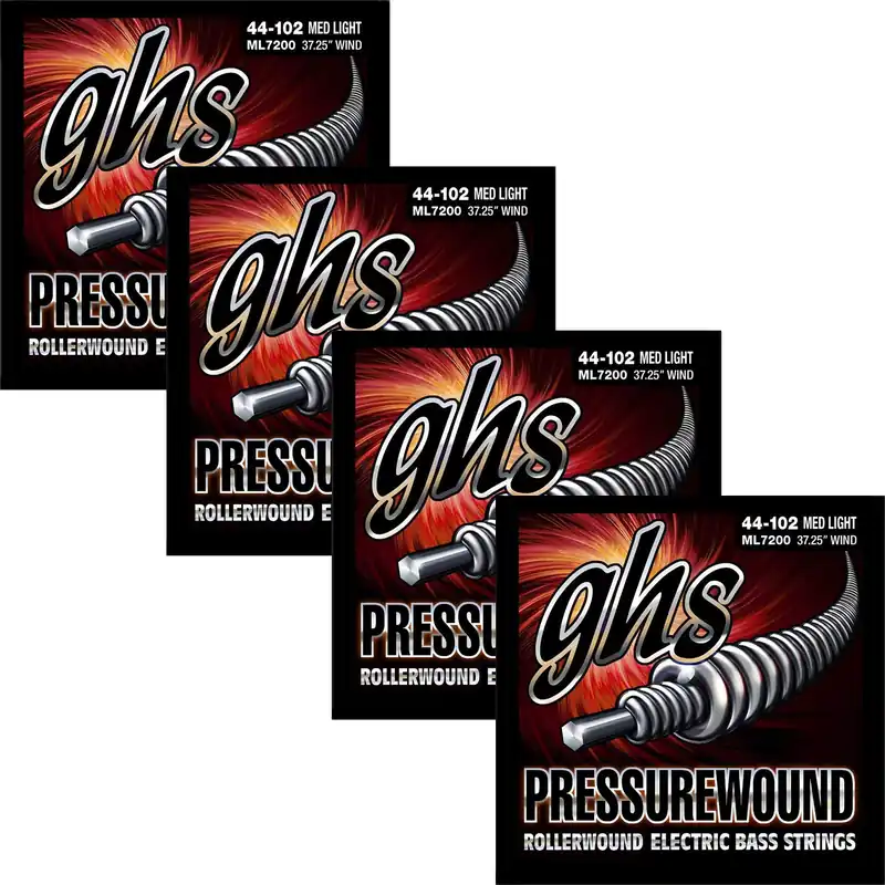 4 Sets GHS ML7200 Pressurewound Rollerwound Electric Bass Strings Medium Light 44-102 Big Sale