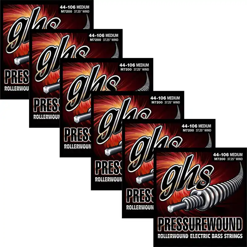 Latest 6 Sets GHS M7200 Pressurewound Rollerwound Electric Bass Strings, Medium 44-106