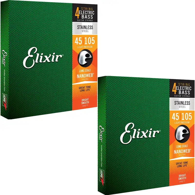 2 Sets Elixir 14677 NANOWEB Coating Stainless Steel Bass Strings, Light/Medium, Long Scale 45-105 Handmade
