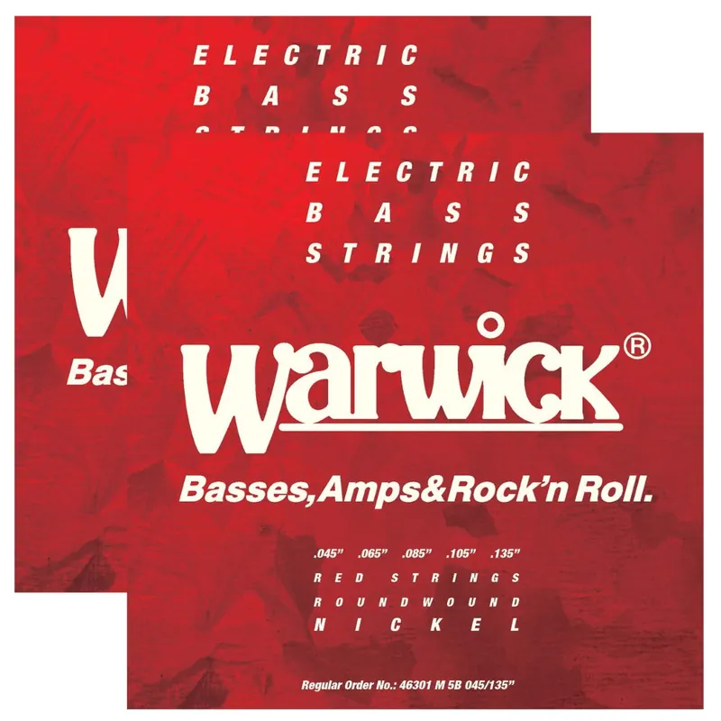 2-Pack of Warwick Red Label 5-String Bass String Set, Nickel-Plated Steel, 45-135 Worldwide Shipping