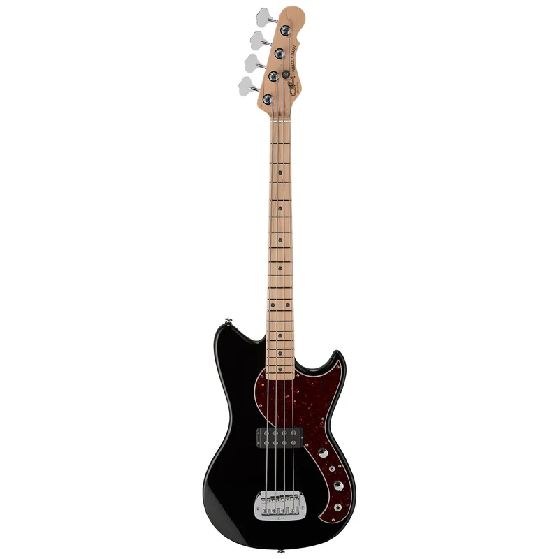 Big Sale G&L Fullerton Deluxe Fallout Shortscale Bass w/ Gig Bag, Maple Fretboard, Jet Black