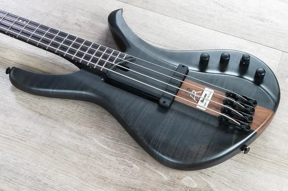 Ibanez AFR4FMP 4-String Bass Guitar, Flame Maple & Walnut Top, Ebony Fretboard, Transparent Gray Flat Top Pick