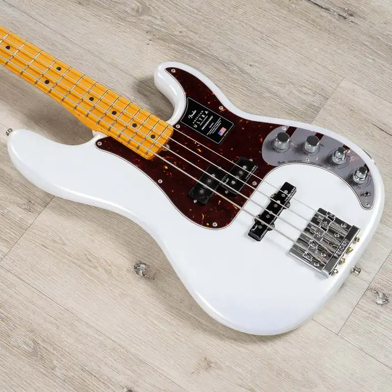 New Arrival Fender American Ultra Precision Bass Guitar w/ Case, Maple Fingerboard, Arctic Pearl