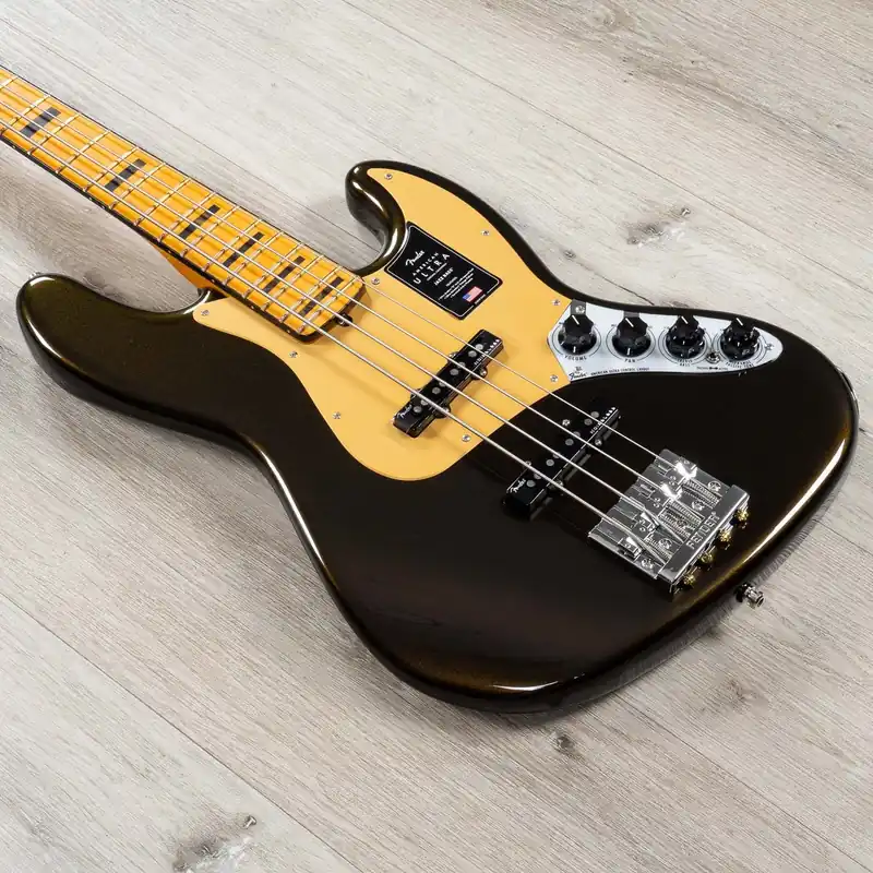 Fender American Ultra Jazz Bass Guitar w/ Case, Maple Fingerboard, Texas Tea Premium