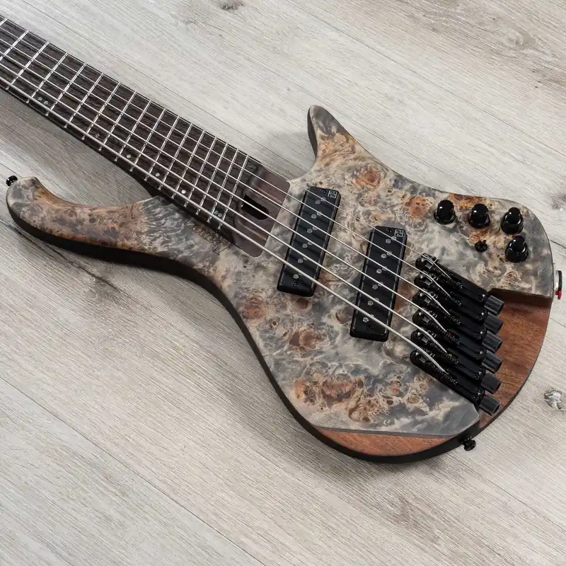 Ibanez EHB1506MSBIF EHB Ergonomic Headless 6 Multi-Scale Bass Guitar, Panga Panga Fretboard, Black Ice Flat Genuine