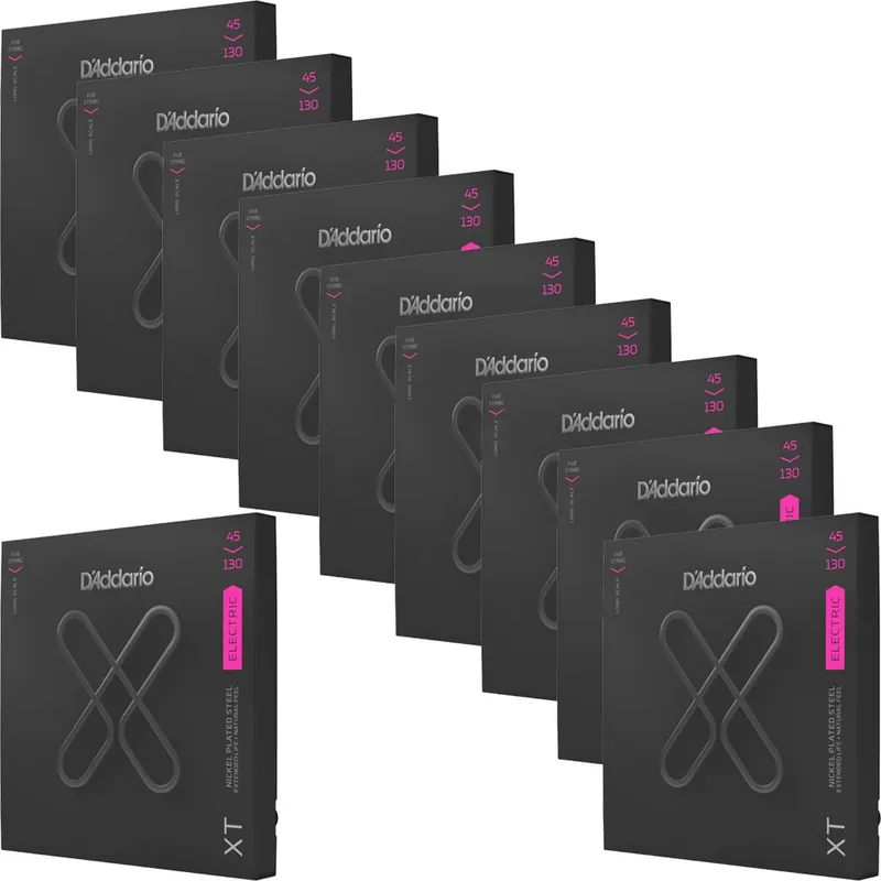 Secure Checkout 10-PACK of D'Addario XTB45130 XT Series Bass Guitar Strings, 5-String, Long Scale, 45-130