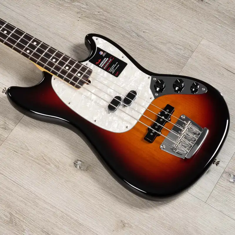 Hot Deal Fender American Performer Mustang Bass, Rosewood Fingerboard, 3-Color Sunburst