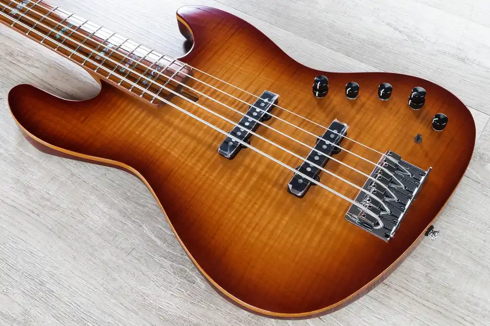 Sire V10 2nd Gen Bass Guitar, 5-String, Roasted Flame Maple Fingerboard, TS Tobacco Sunburst Limited Edition