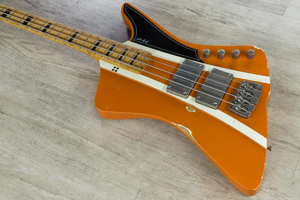 Reduced Price Sandberg Forty Eight Relic 4-String Electric Bass, Birdseye Maple Fretboard, Hardcore Aged Finish, Gig Bag - Orange Metallic with Creme Stripes