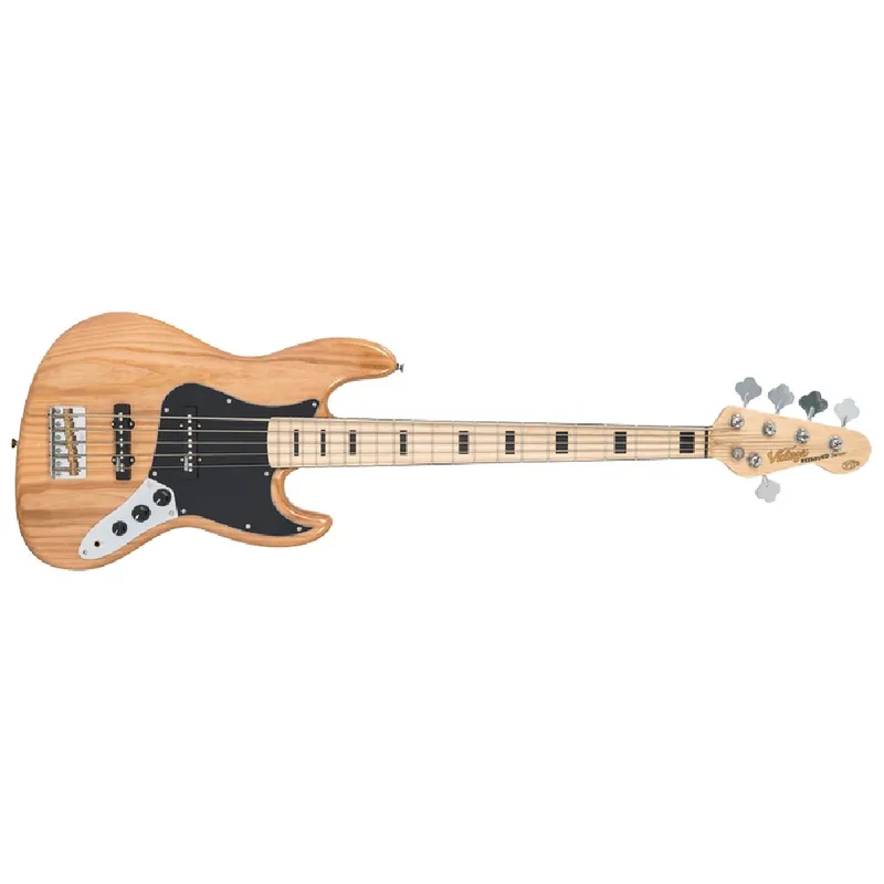 Vintage VJ75MNAT Reissued Series 5-String Bass, Maple Fingerboard, Black Block Inlays - Natural Ash Time-Limited
