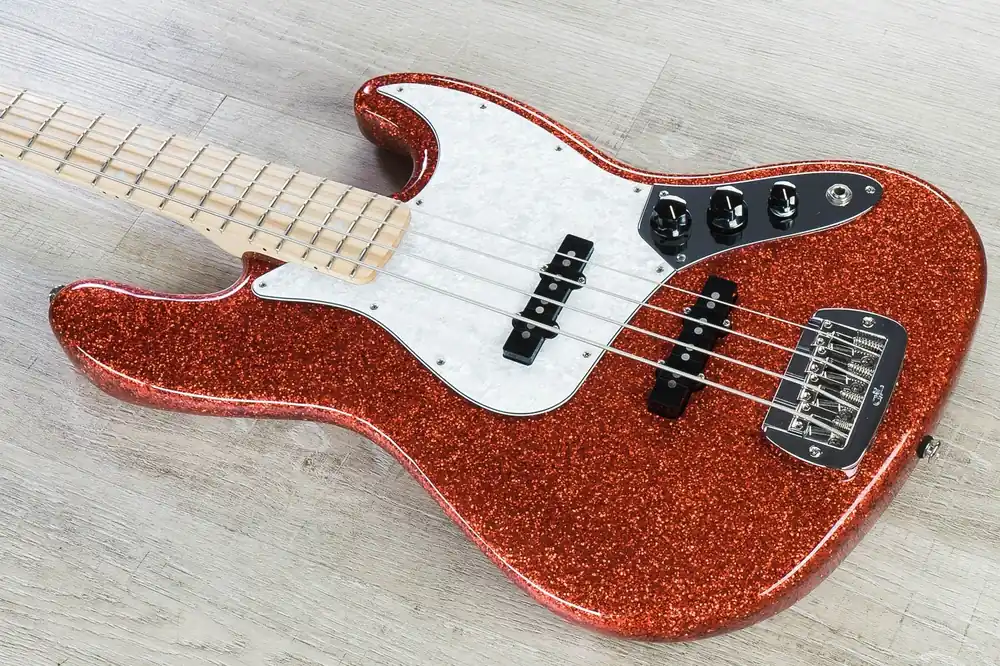 G&L USA JB 4-String Electric Bass, Maple Fingerboard, Hard Case - Red Metal Flake with Blue Headstock Price Cut