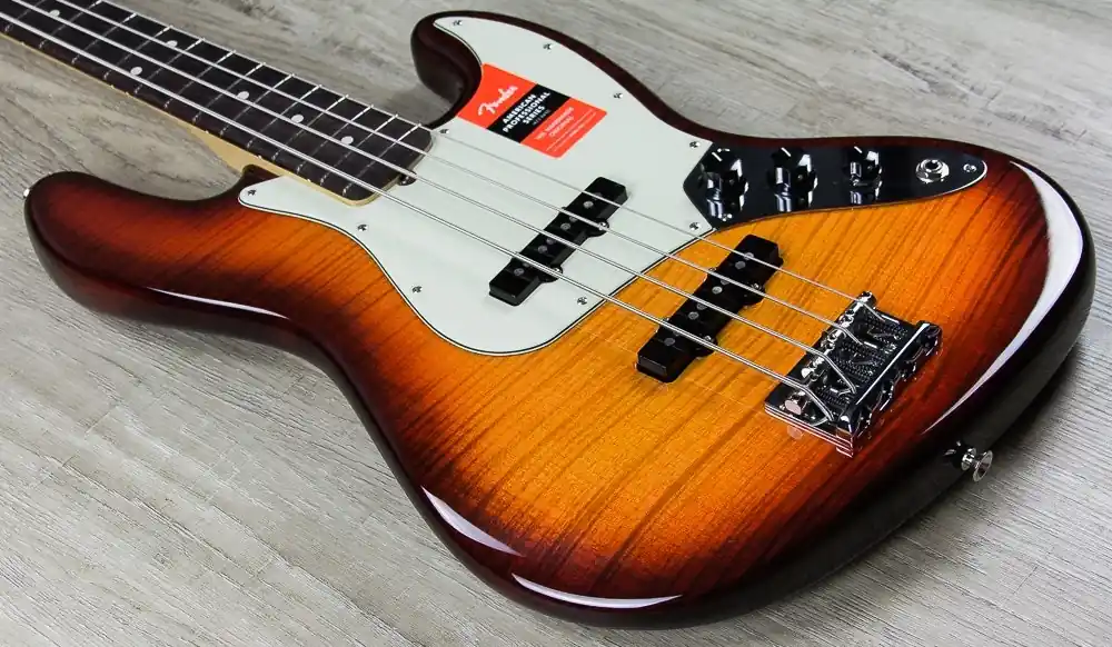 Holiday Sale Fender Limited Edition American Pro Jazz Bass, Flame Maple Top, Hard Case - Aged Cherry Burst
