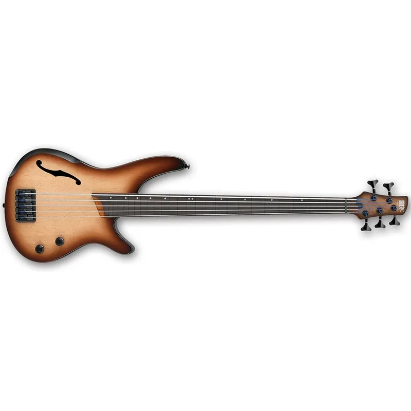 Seasonal Sale Ibanez SRH505F NNF Bass Workshop SR Series 5-String Fretless Hollowbody Bass - Natural Browned Burst Flat