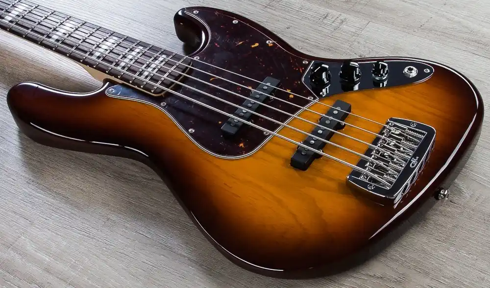 G&L USA JB-5 5-String Electric Bass, Rosewood Fingerboard, Hard Case - Tobacco Sunburst, Old School Hassle-Free Returns