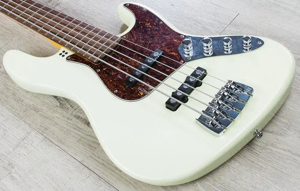 Hot Picks Sandberg California TT-5 5-String Bass, Rosewood Fretboard, Gig Bag - High Gloss Cream