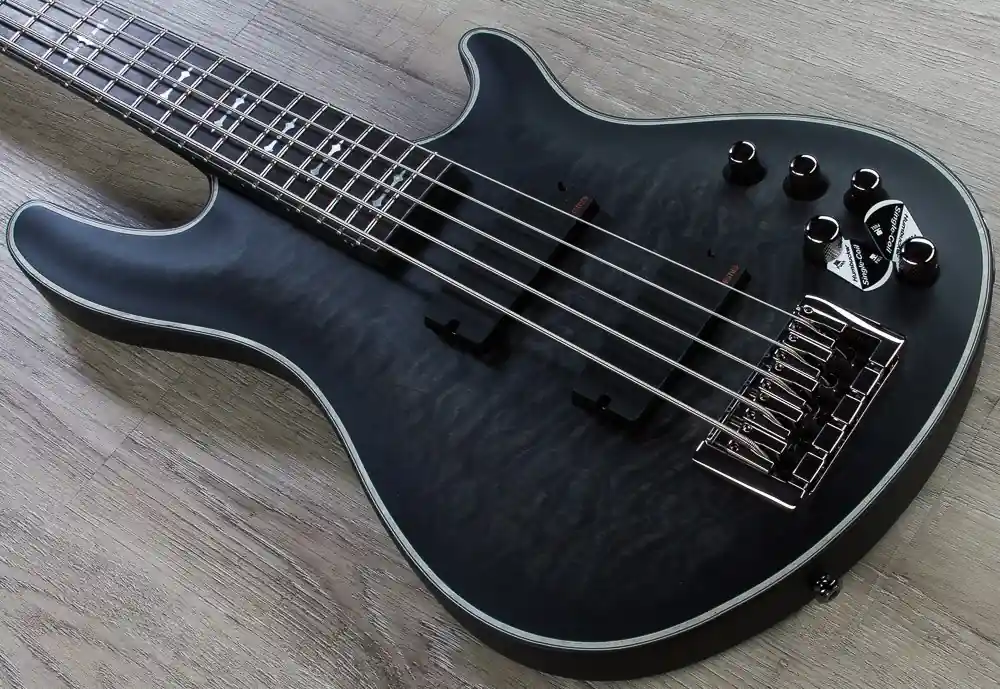 Viral Schecter Guitar Research Hellraiser Extreme-5 STBLS 5-String Electric Bass Guitar in See Thru Satin Black