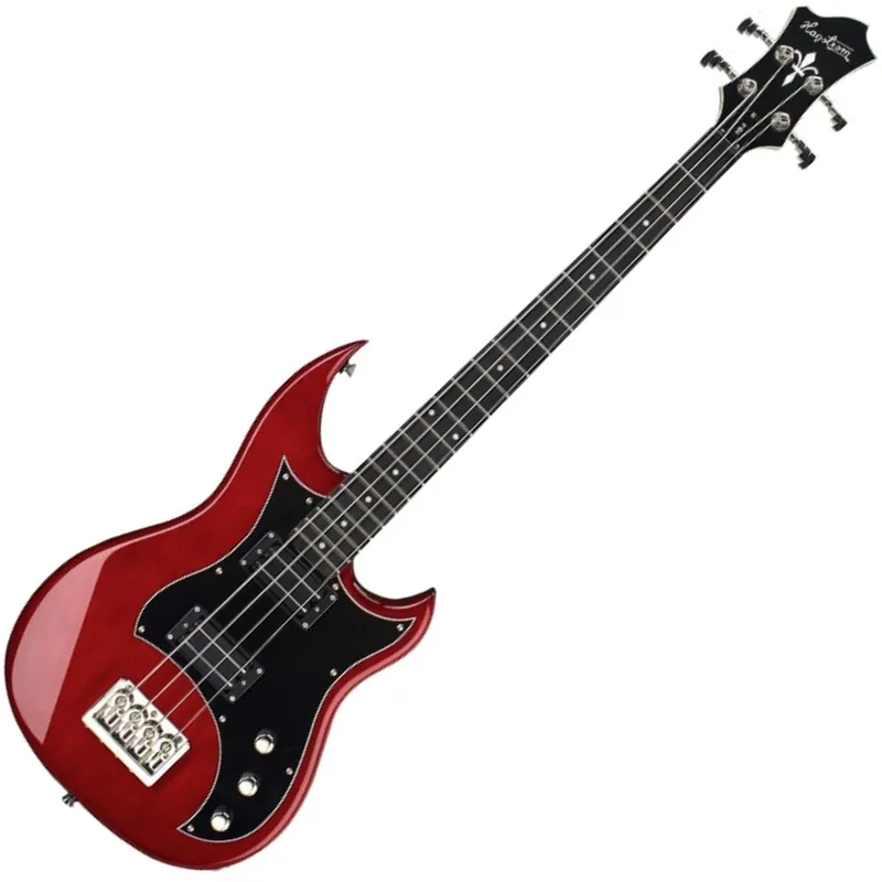 Last Chance Hagstrom HB-4 Short Scale Dual Rail Humbucker Electric Bass in Wild Cherry Transparent Finish