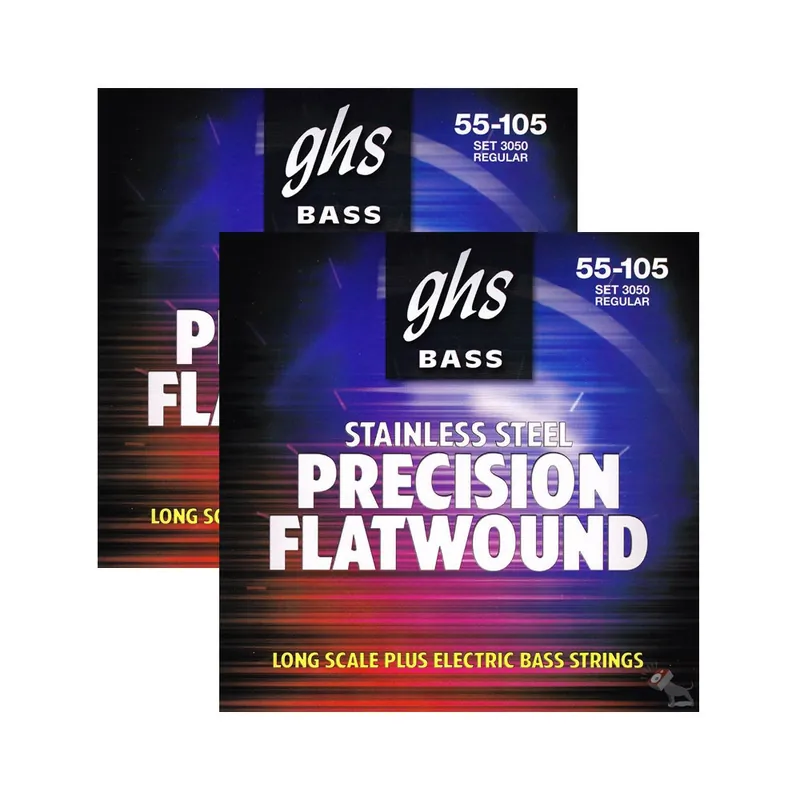 2-Pack GHS 3050 Flatwound Stainless Steel Precision Long Scale Plus Bass Strings (55-105) No Minimum Order