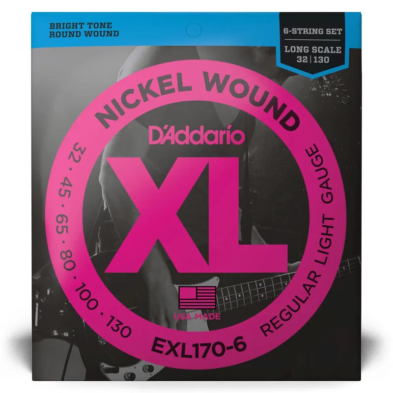 Money Back Guarantee D'Addario EXL170-6 Nickel Wound 6-String Long Scale Light Bass Strings (32-130)