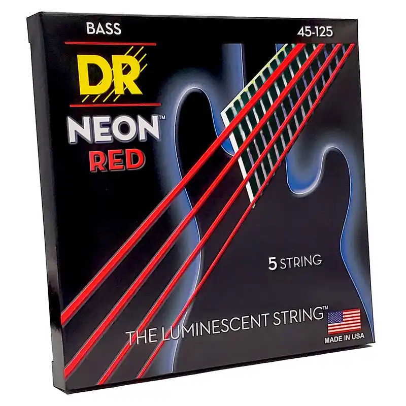 DR Strings Hi-Def Neon Red Colored Bass Strings: 5-String Medium 45-125 Sale