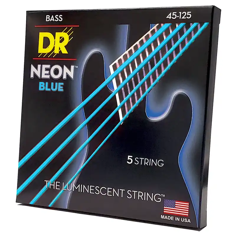 DR Strings Hi-Def Neon Blue Colored Bass Strings: 5-String Medium 45-125 Place Order