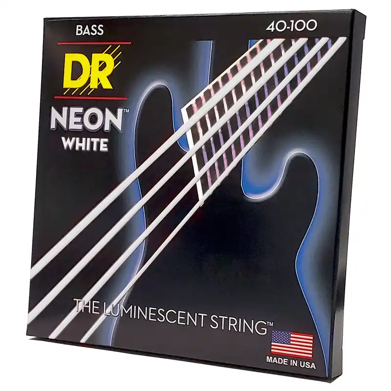 DR Strings Hi-Def Neon White Colored Bass Strings: Light 40-100 While Supplies Last