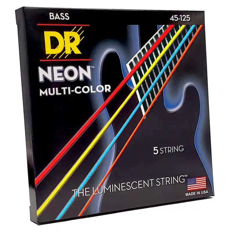 DR Strings Hi-Def Neon Multi-Color Colored Bass Strings: 5-String Medium 45-125 Same Day Shipping