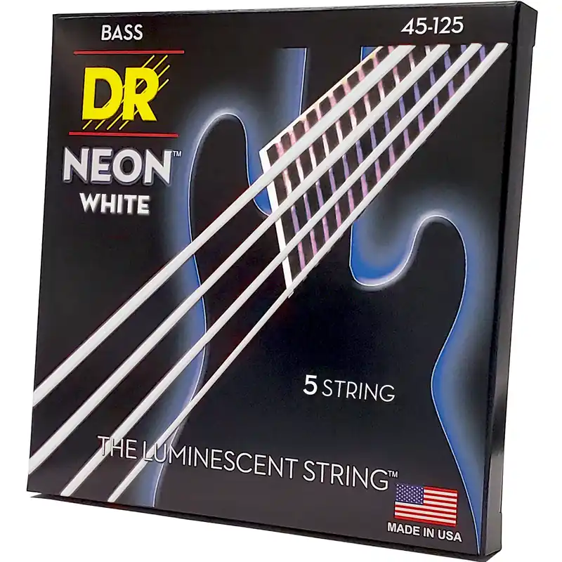 DR Strings Hi-Def Neon White Colored Bass Strings: 5-String Medium 45-125 Hot Deal