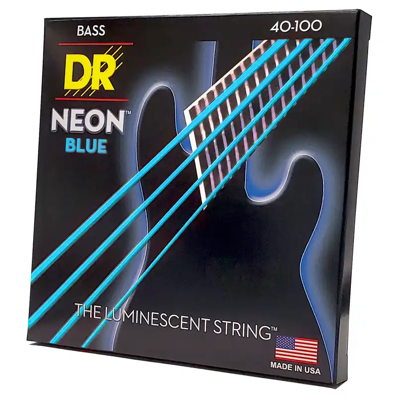 DR Strings Hi-Def Neon Blue Colored Bass Strings: Light 40-100 Authentic