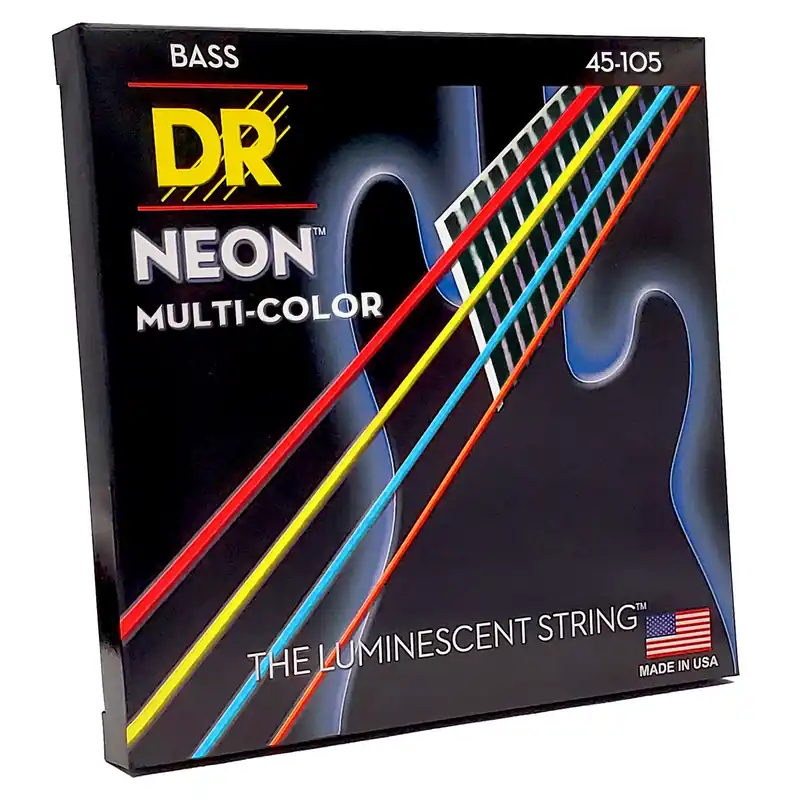 Popular DR Strings Hi-Def Neon Multi-Color Colored Bass Strings: Medium 45-105
