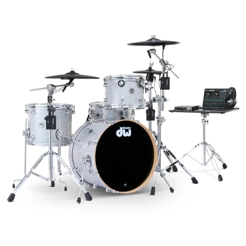 Super Sale DW Drum Workshop DWe 4-Piece Acoustic-Electronic Drum Kit Shell Pack Bundle with Roland V-Cymbals, Diamond Nebula