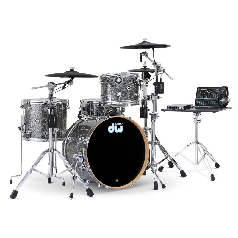 Sale DW Drum Workshop DWe 4-Piece Acoustic-Electronic Drum Kit Shell Pack Bundle with Roland V-Cymbals, Black Galaxy