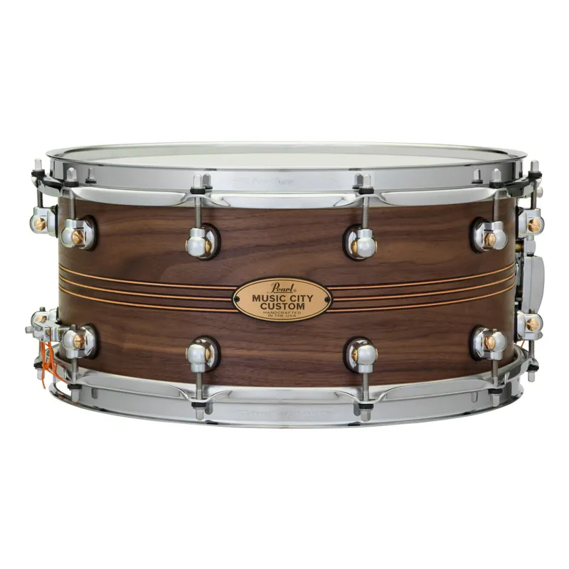 Pearl MCCW1465S/C1004 Music City Custom Solid Shell Walnut 14 x6.5Snare Drum w/ Boxwood-Rose TriBand Inlay Buy Online