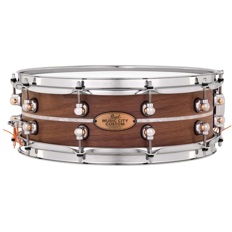 Pearl MCCW1450S/C1005 Music City Custom Solid Shell Walnut 14 x5Snare Drum w/ Nicotine Marine Pearl Inlay Bargain