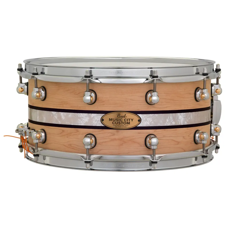 Worldwide Shipping Pearl MCCM1465S/C1003 Music City Custom Solid Shell Maple 14 x6.5Snare Drum w/ DuoBand Ebony Marine Inlay