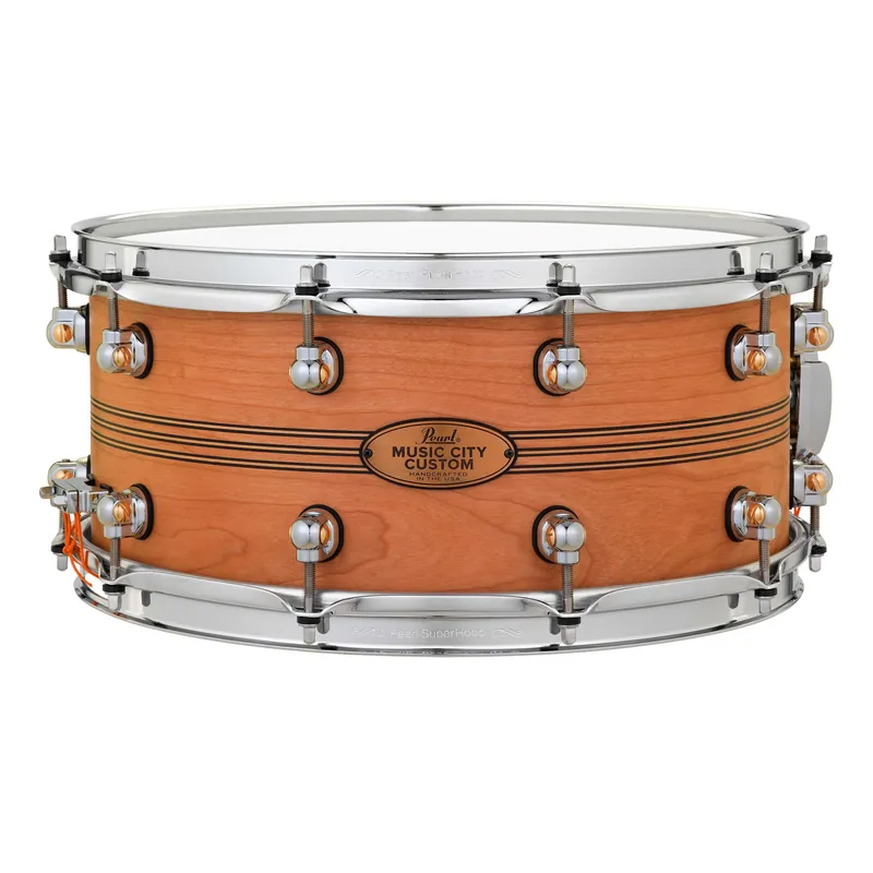 Pearl MCCC1465S/C1004 Music City Custom Solid Shell Cherry 14 x6.5Snare Drum w/ Boxwood-Rose TriBand Inlay Fast Shipping
