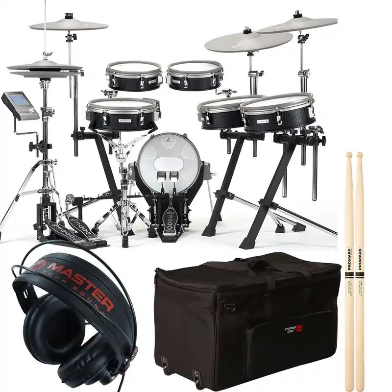 EFNOTE 3X 10-Piece Compact Electronic Drum Set, Lambda Tripod Stands w/ Kit Bag, Headphones & Sticks Handmade