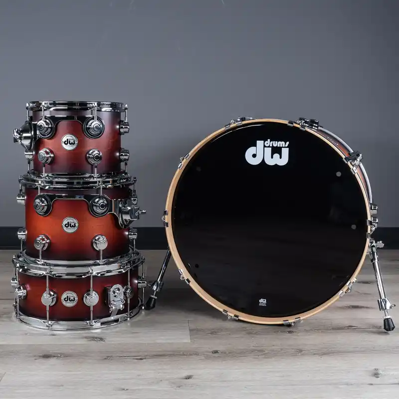 Budget DW Collector's Series 4-Piece 22/10/12/14 Drum Kit Shell Pack, Tobacco Burst Satin Oil