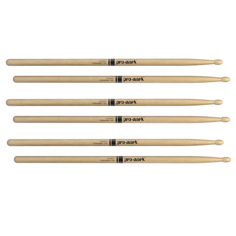 Fresh Stock 3-Pack of D'Addario Pro-Mark TX747W Forward 747 Lacquered Hickory Drum Sticks