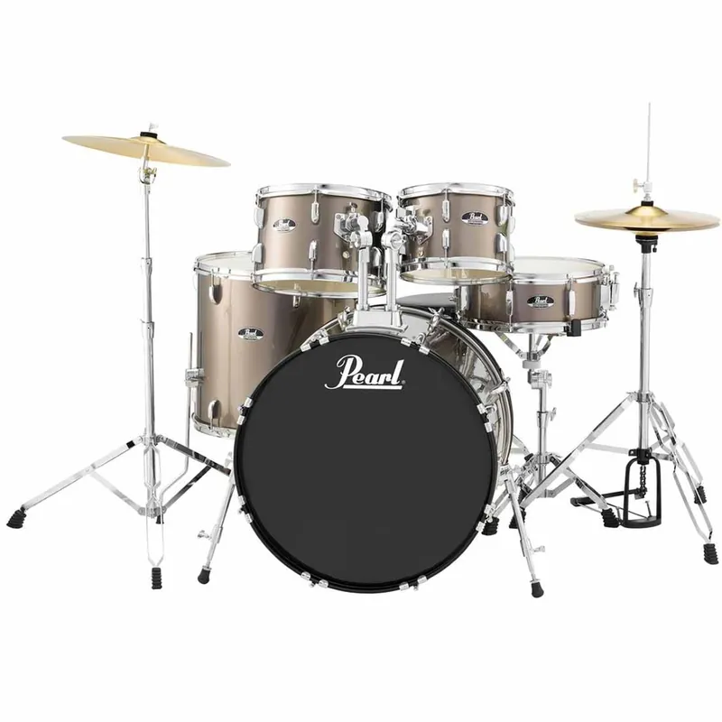 Same Day Shipping Pearl RS525SC/707 5-Piece Drum Set / Kit w/ Hardware & Cymbals, Bronze Metallic