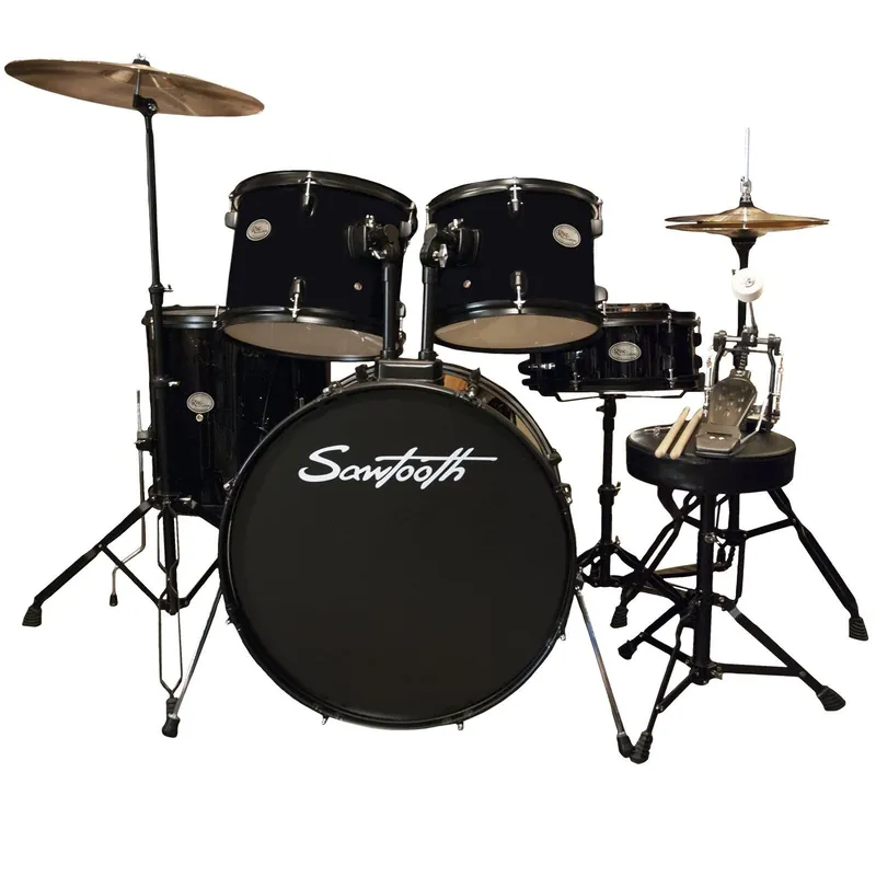 Sawtooth ST-RISE-DS-BLK Full Size Student Drum Set w/ Hardware & Cymbals, Pitch Black Latest